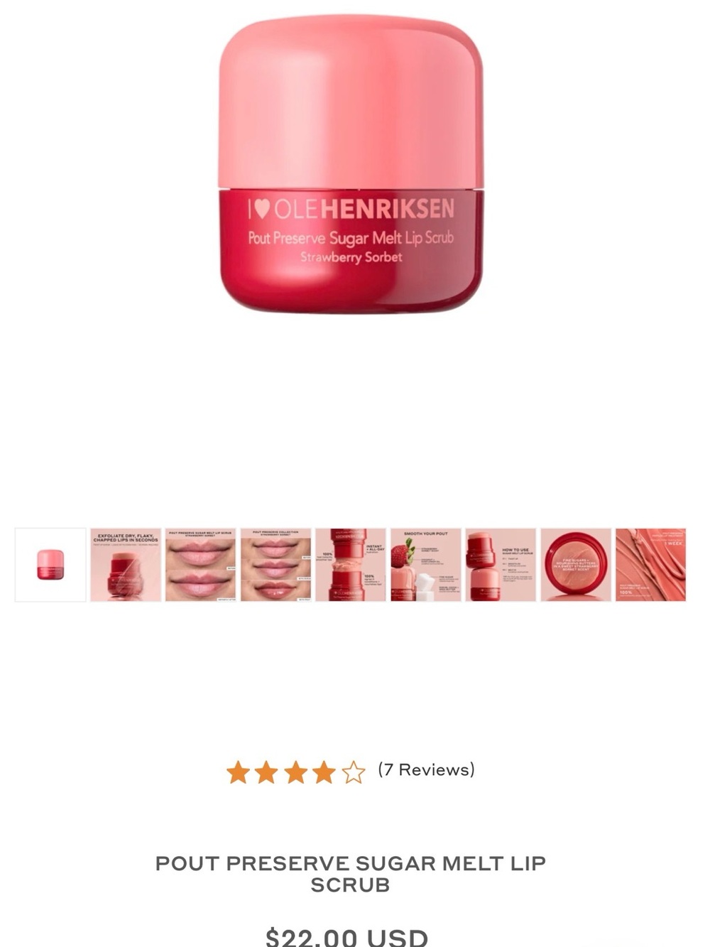 Ole Henriksen Strawberry Sorbet Lip Scrub Jar — Pink and Red
